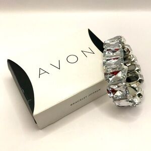 Avon Silver-Tone with Acrylic Faceted Gems Stretch Bracelet